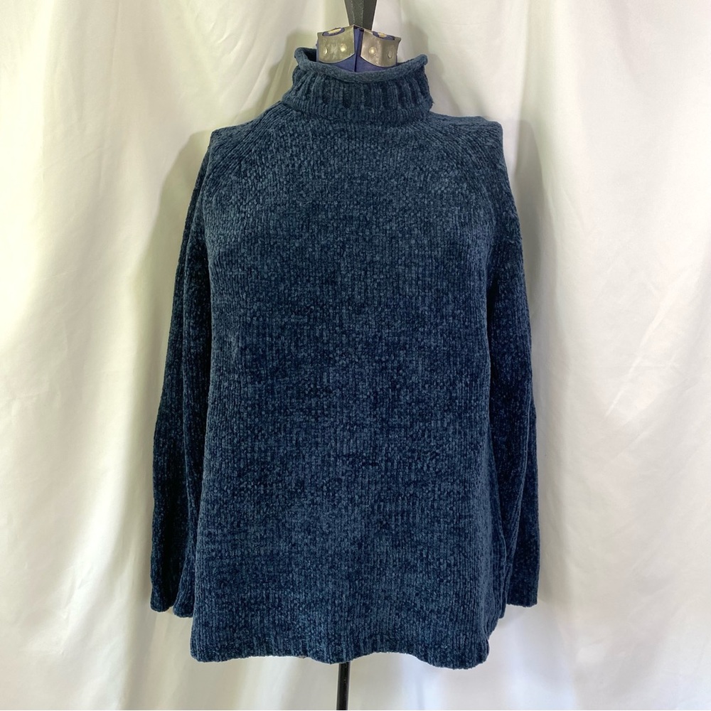 Carolyn Taylor by Design Essentials Cozy Blue Mock Neck Sweater Size Small